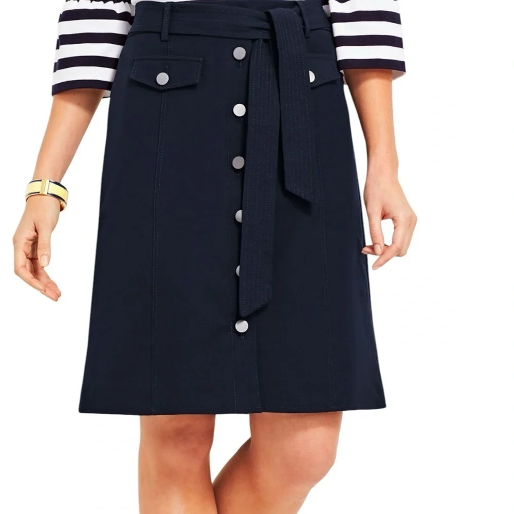 Talbots Bella Button A Line Navy‎ Blue Skirt
